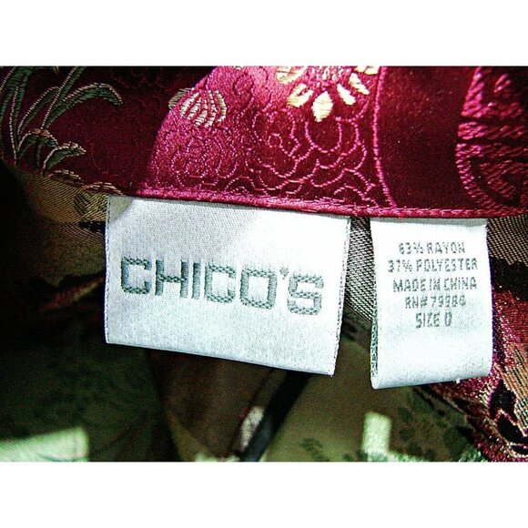 Chicos Burgundy Wine Floral Asian Inspired Collared Blazer Jacket Size 0 XS 4/6 - Picture 4 of 11